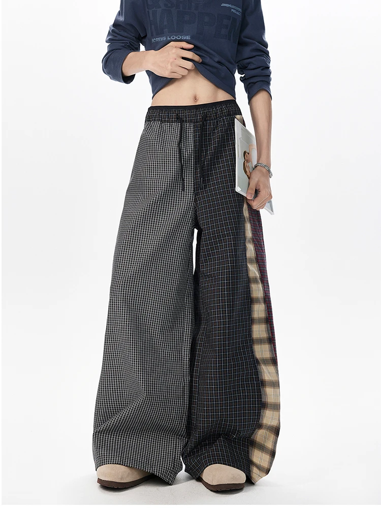 2025 Autunno Inverno Donna Y2k Pantaloni lunghi Plaid Patchwork 2000s Kpop Moda Baggy Gyaru Pantaloni Harajuku Wide Fit Jogging Marea