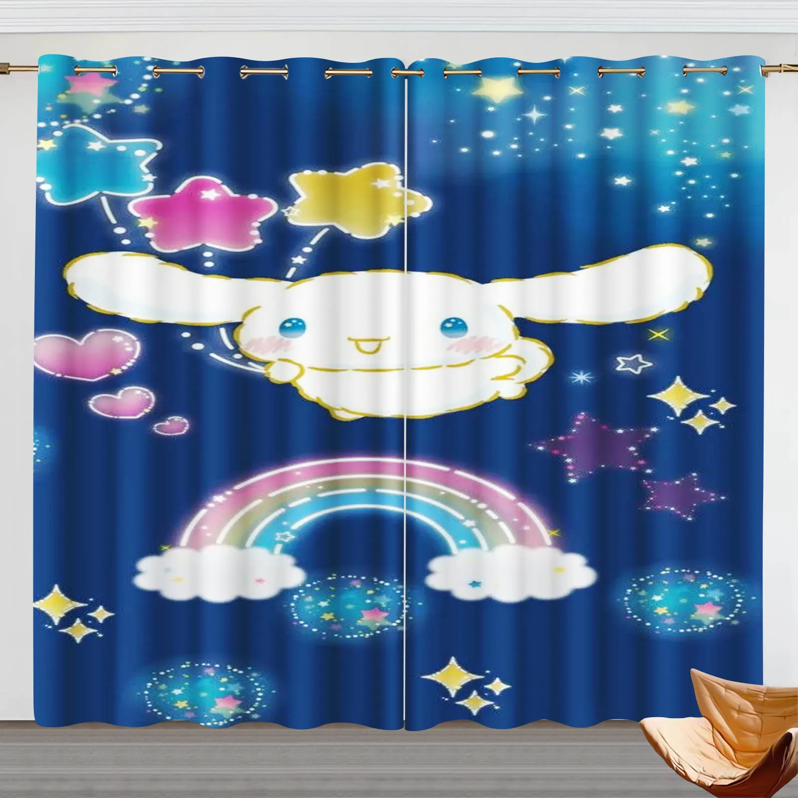 

Cinnamoroll 100% Polyester Anime Home Decor Bedroom Blackout Curtains For Living Room Balcony Screen Perforated Cartoon Cute