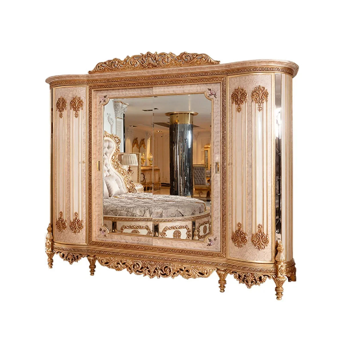 European-style villa multi-door all solid wood carved wardrobe luxury storage cabinet French adult wardrobe customization