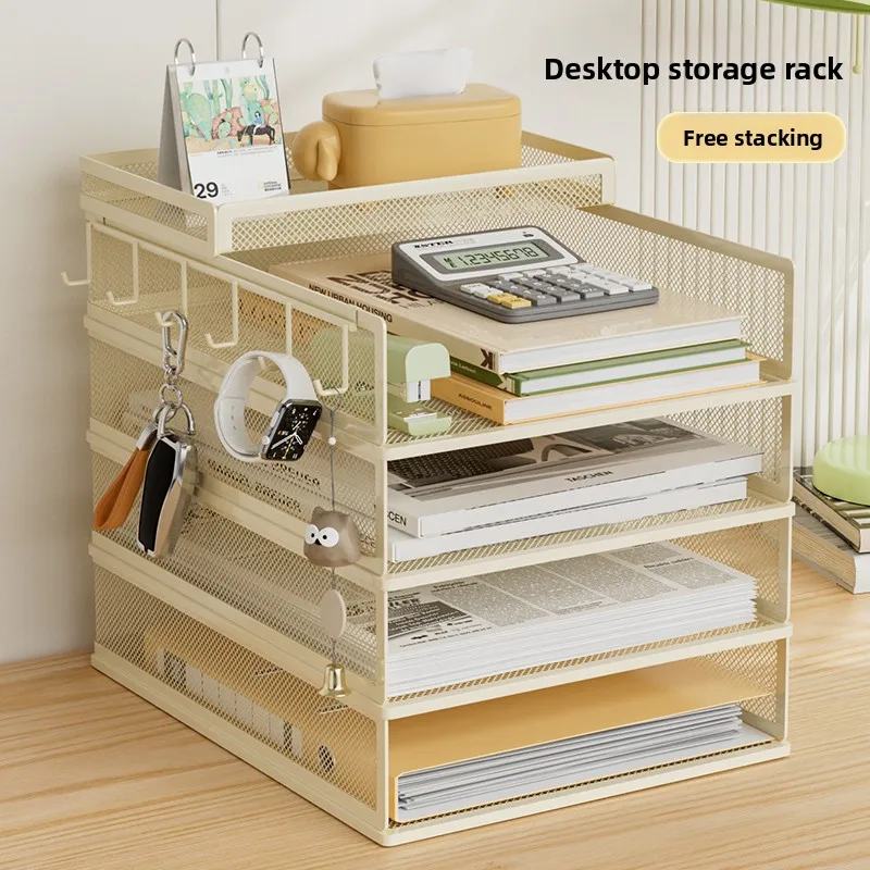 

Minimalist Metal File Organizer Foldable & Stackable Desktop Storage Rack for Documents Large Capacity Office Supplies Holder