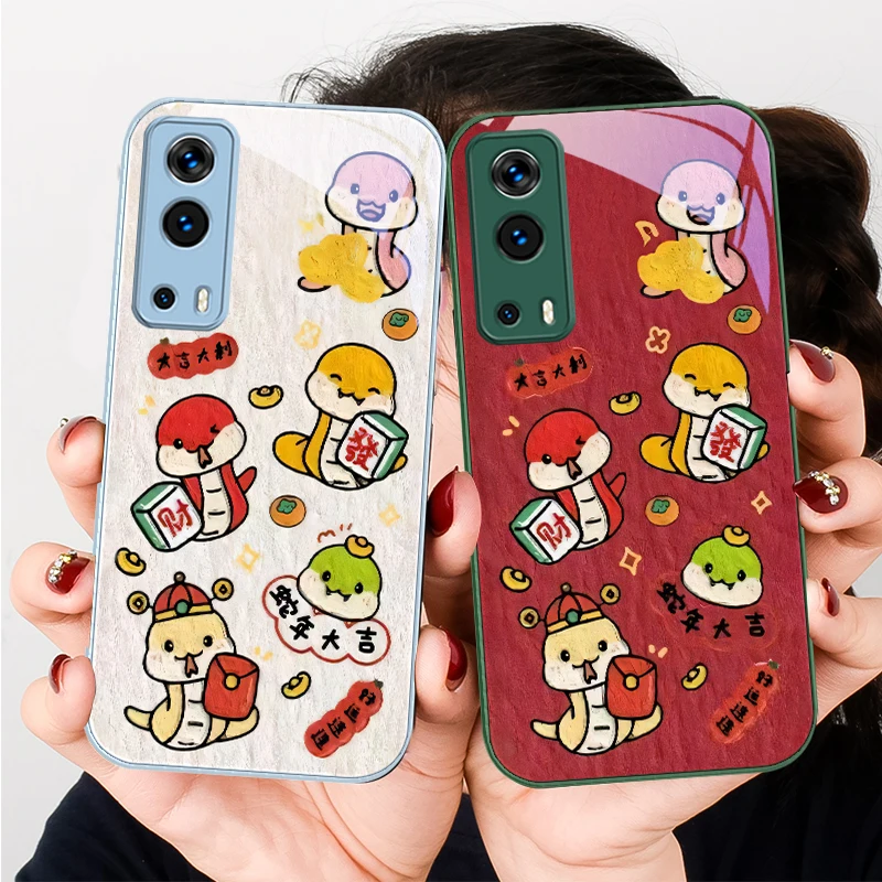 Happy little snake For VIVO Y72 X100 Pro Y55 16 V20 29 V30 X60 Pro Y11s Y20 X80 Pro 5G Y36 4G V23e Tempered Glass Phone Case