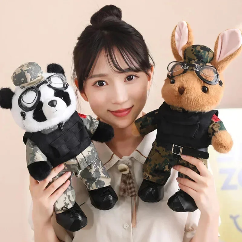 Camouflage Clothing Panda Cool Plushie Doll Combat Clothing Rabbit Handsome Plush Dolls Military Veteran Cute Birthday Gifts