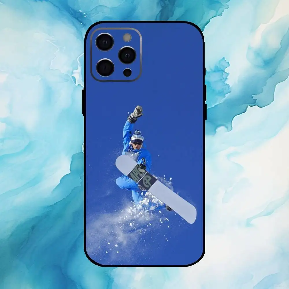 Skiën Sneeuw Snowboard Ski Telefoonhoesje Voor iPhone17,16,15,14,13,12,11 Plus, Pro Max Zachte Zwarte Cover