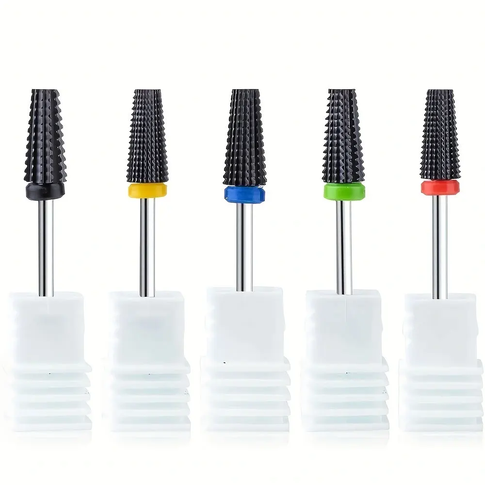 ดอกสว่านเซรามิกสำหรับทำเล็บ, ขนาด 3/32 นิ้ว, หัวแบนปลายมน, สำหรับเจลอะคริลิคหรือเจลแข็ง, 5 ชิ้น