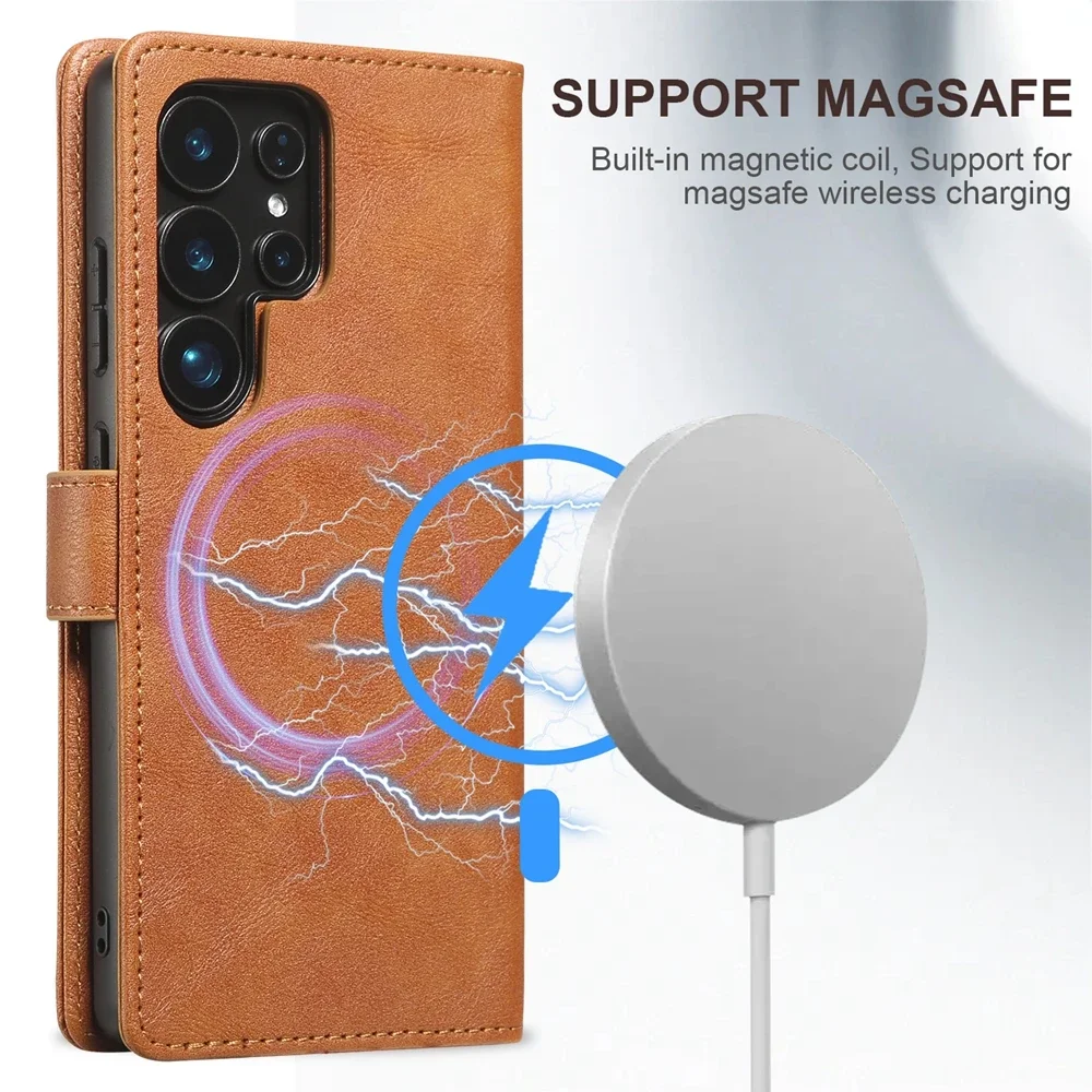 2-in-1 Magnetische Lederhülle für Samsung Galaxy S26 S25 Ultra S24 Plus S23 + S25Ultra Kabelloses Laden Kartenfach Handyhülle – Detail 8