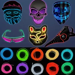 10/5/3/2/1M Glow EL Wire Neon Cable Christmas Dance Party DIY Costumes USB Switch Light Battery Voice Control Lamp LED Mask Ball