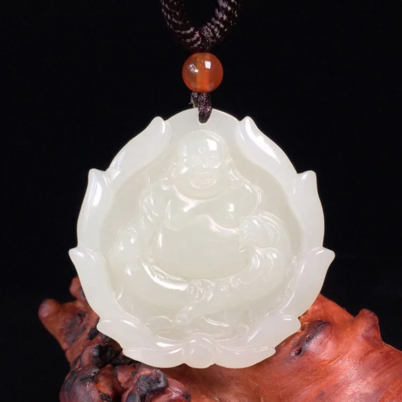 

Hetian White Jade Pendant Maitreya Buddha Lady