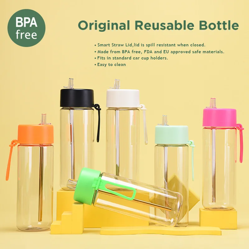 

Portable Silicone Handle Water Bottle, Plastic Strap Cup, Environmental Protection, Large Mouth, Solid Color, New, 740ml