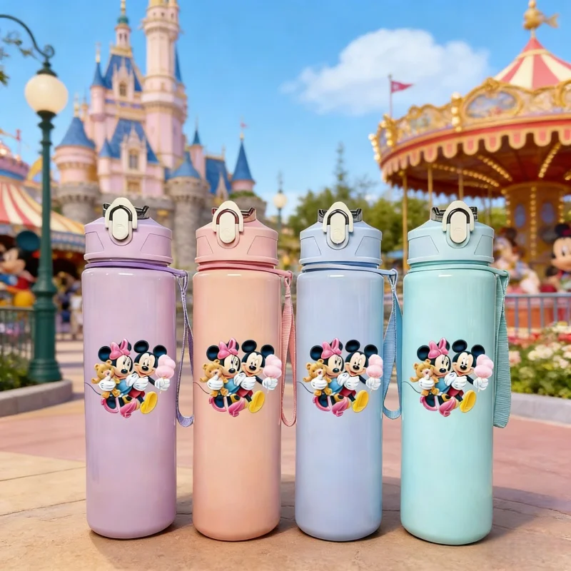 

3D Printed Disney Mickey & Minnie Romantic Pattern Cartoon Water Bottle - Large Capacity, Leak-Proof, Fade-Resistant,Trendy Cute