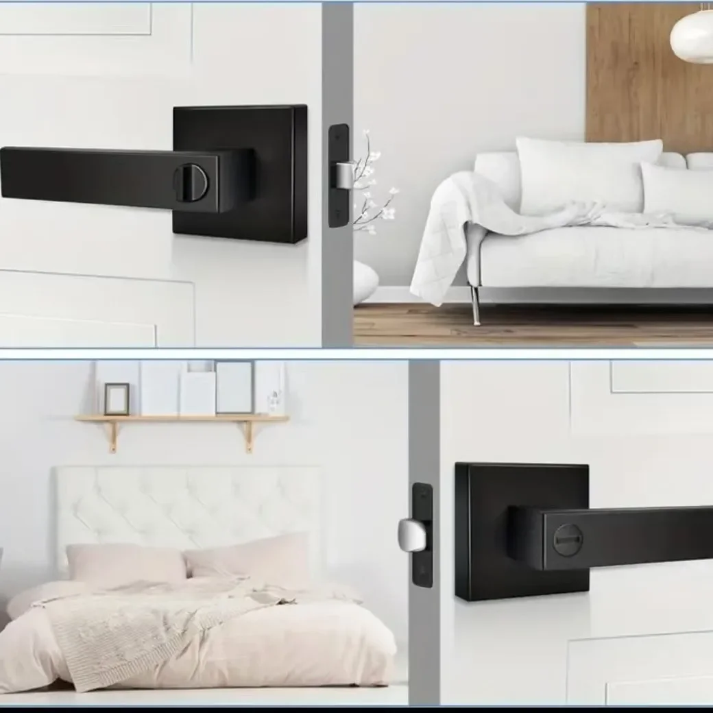 Матовые черные дверные ручки, внутренние дверные ручки без ключа, замки для дверных рычагов конфиденциальности для спальни, ванной комнаты