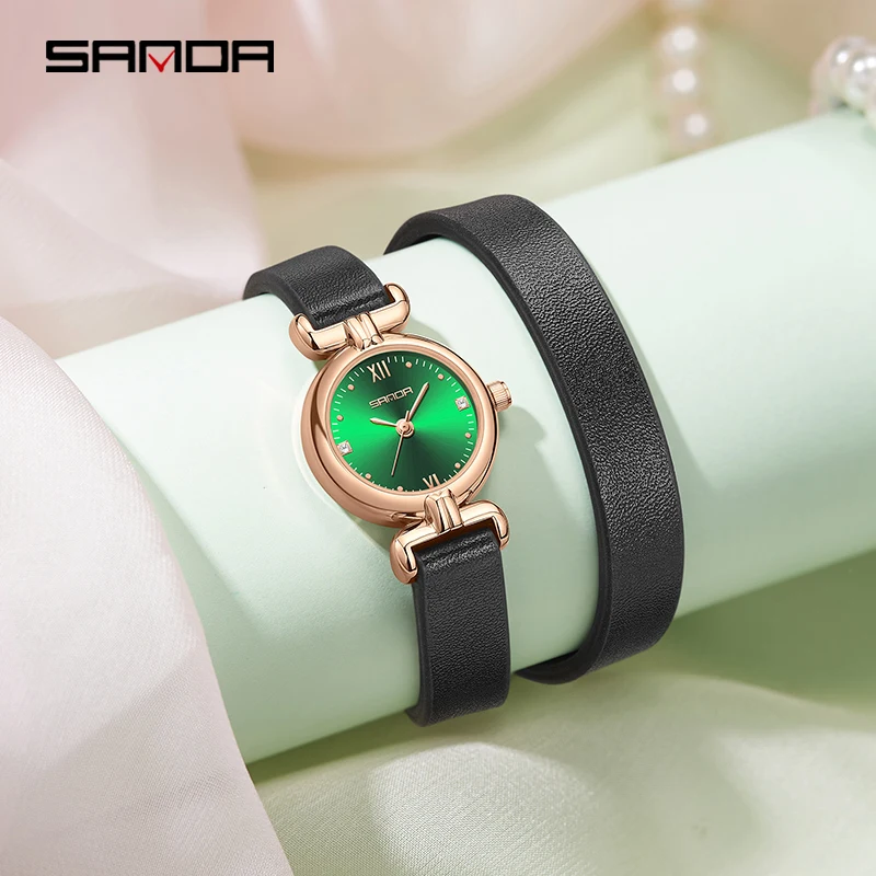 Sanda-Montre-bracelet longue en cuir pour femme, vintage, tendance, nouvelle collection 1126