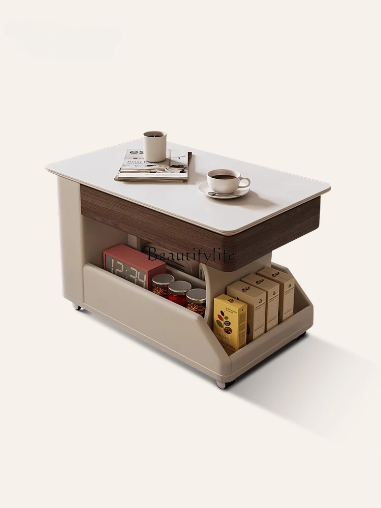 

Living Room Movable Coffee Table Modern Light Luxury Household Small Apartment Stone Plate Multi-Functional Lift Trolley