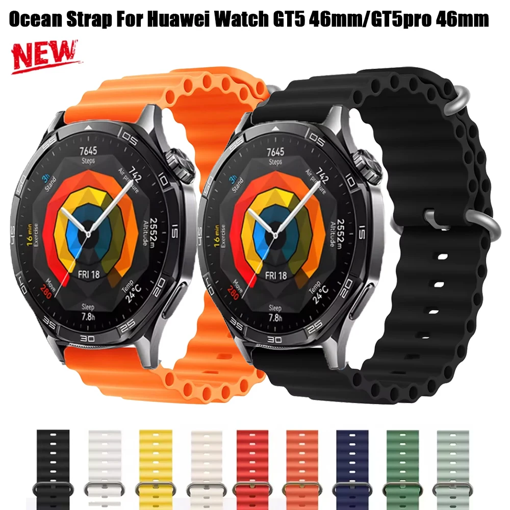 20mm 22mm Ocean Strap For Huawei Watch GT5 Pro 46mm Sport Silicone Band For Huawei Watch GT5 46mm GT2 3 4 46mm GT2 Pro GT3 42mm