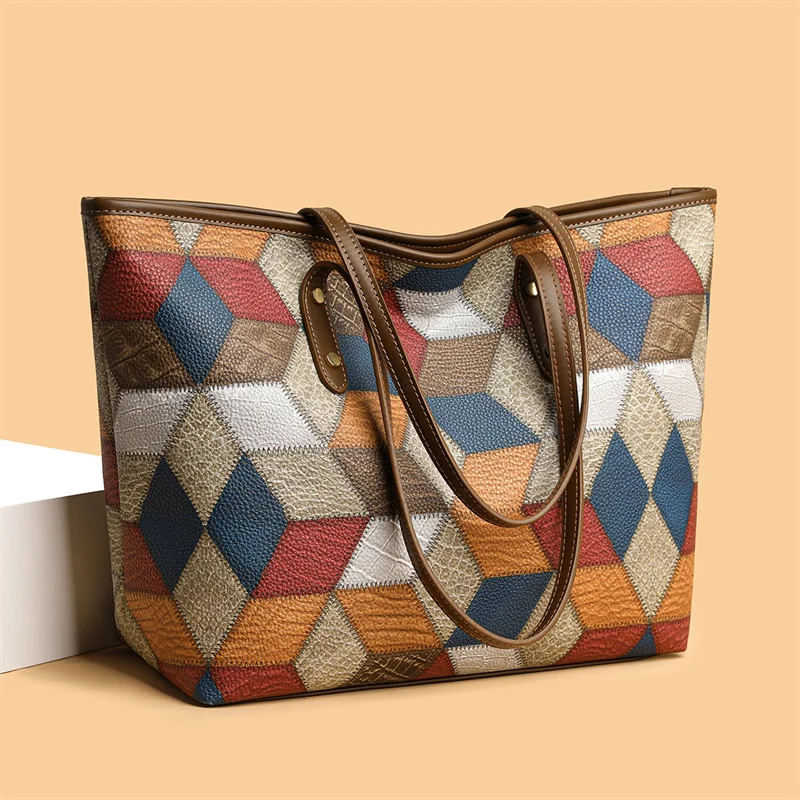 2024 Nowa damska torebka o dużej pojemności dojeżdżająca do pracy Dorywcza torba ze skóry PU Patchwork Tote Bag Modna pojedyncza torba na ramię pod pachą