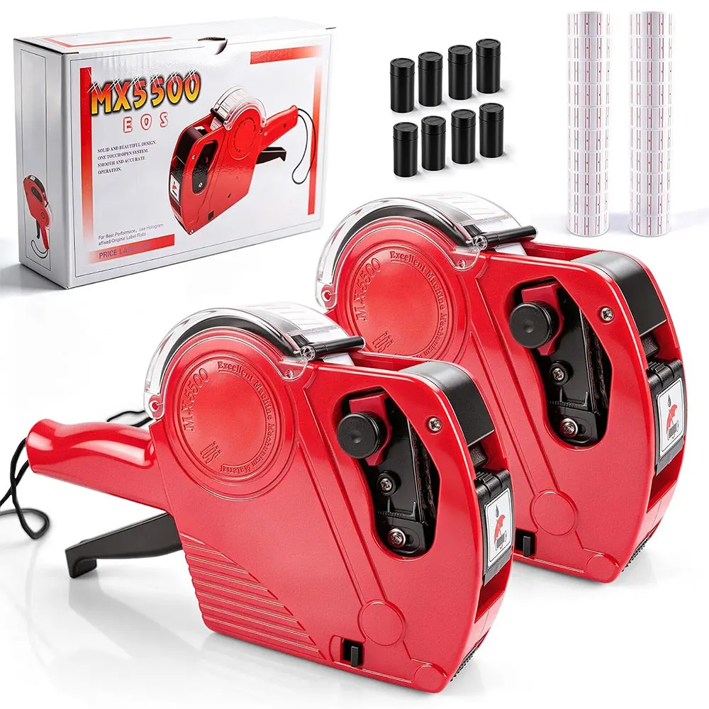 2PCS MX-5500 8 Digit Price Label Gun Kit with 20 Rolls 10000 Labels and 8 Ink Rollers Manual Pricing Tool for Retail Shops