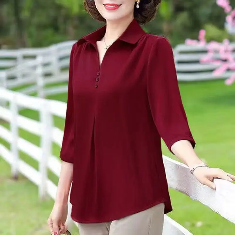 Women\'s Clothing Korean Fashion Ruffled Elegant Half Sleeve Loose Blouses Summer V Neck Solid Simple Casual Shirts Blusas Mujer