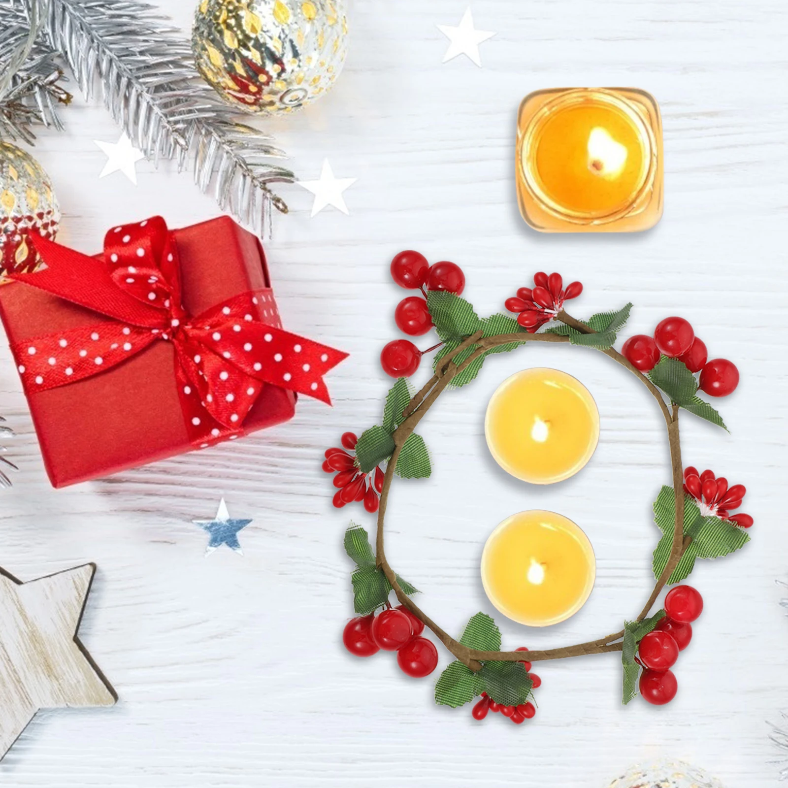 

2Pcs Christmas Decorative Plastic C Mini Wreath Berry Wreath Desk nament Home Party Adornment