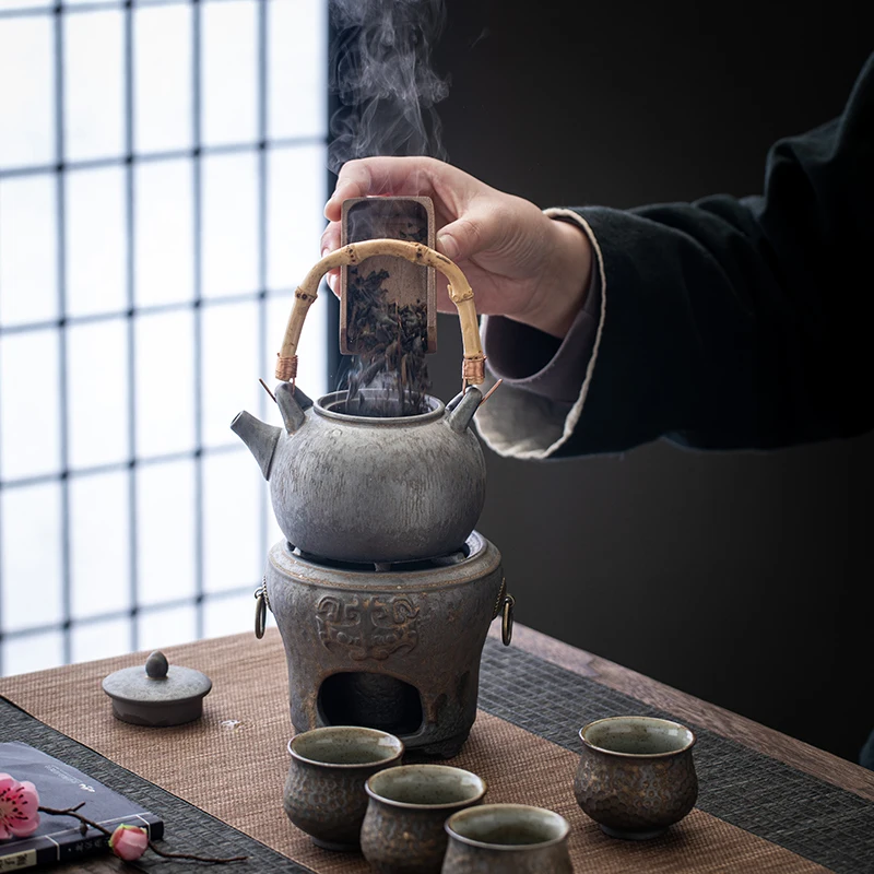 1 piece/1 set, antique ceramic teapot, alcohol lamp, ceramic heating base, tea making set, indoor fireplace stove, outdoor teapo