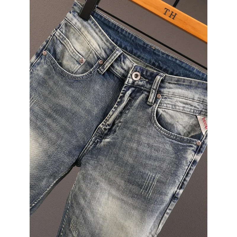 

2025Новые высококачественные мужские джинсы в стиле ретро, модные винтажные узкие прямые узкие брюки в американском стиле