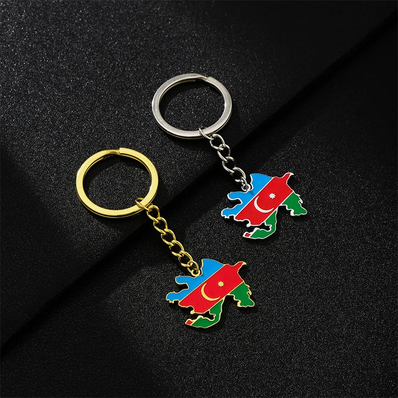 سلسلة مفاتيح من الفولاذ المقاوم للصدأ ، رمز شعار الأزربايك ، مجوهرات عرقية ووطنية ، لون ذهبي وفضي