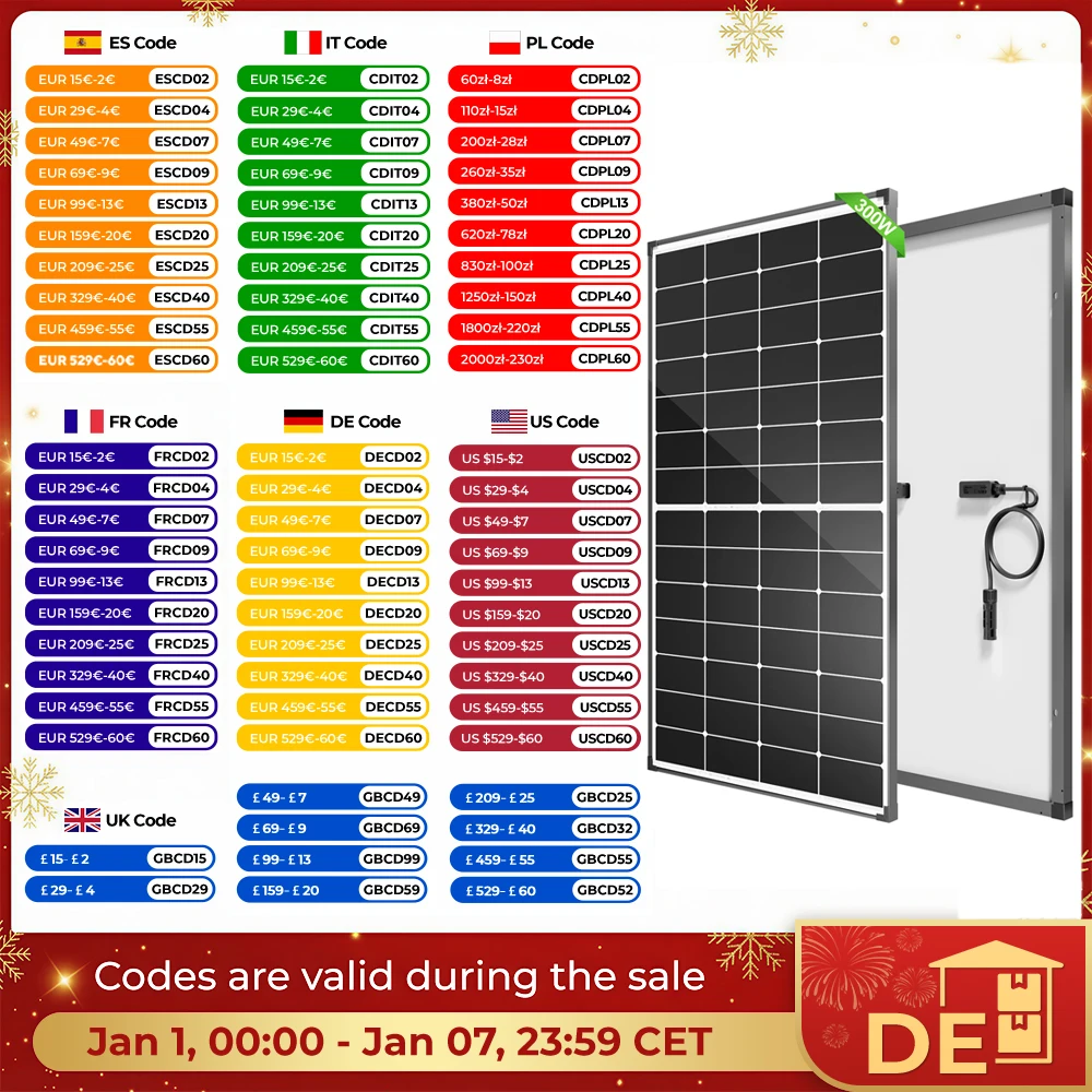 RVPOZWER 300W Panel solar 25% de alta eficiencia 10BB Célula tipo N para autocaravana RV en el techo del hogar y aplicaciones fuera de la red