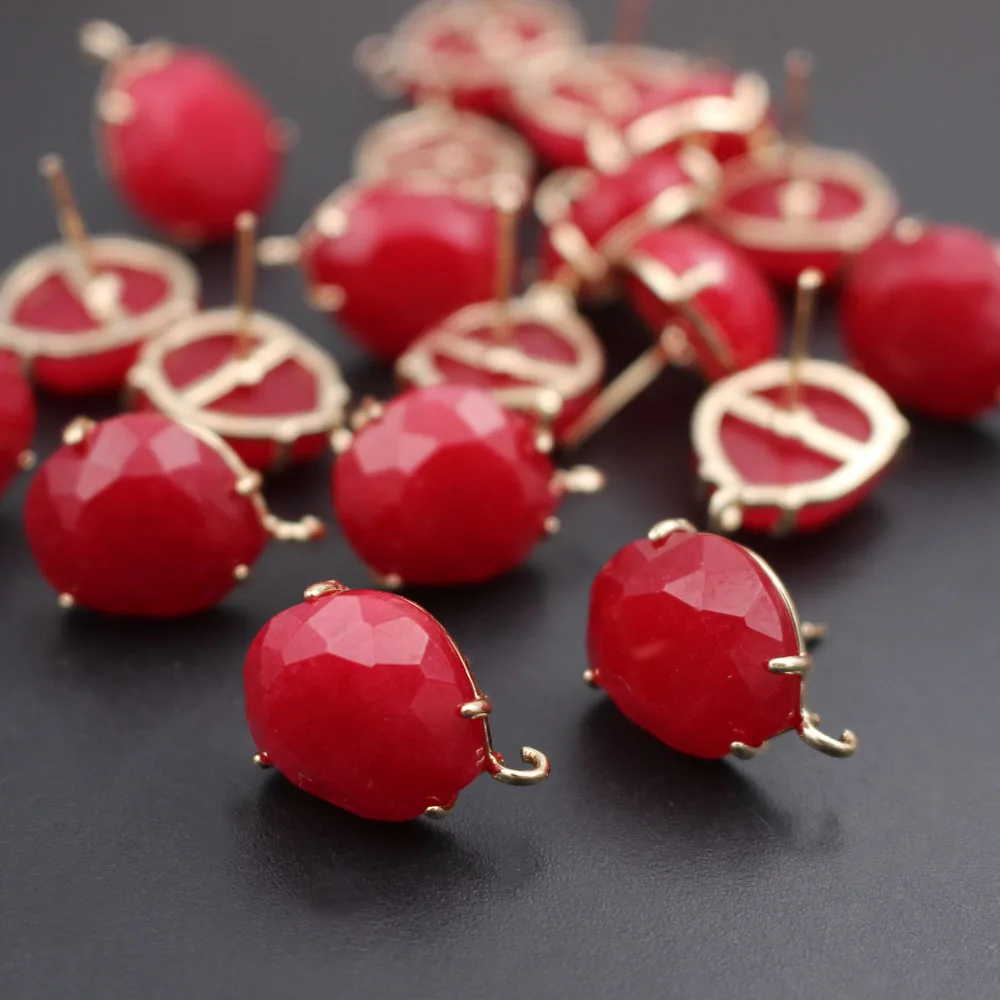 6pair Color Stone Ear Posts Geometric Lavender Jade Earring with Loop Connector For DIY Dangle Drop Earrings Jewelry Making