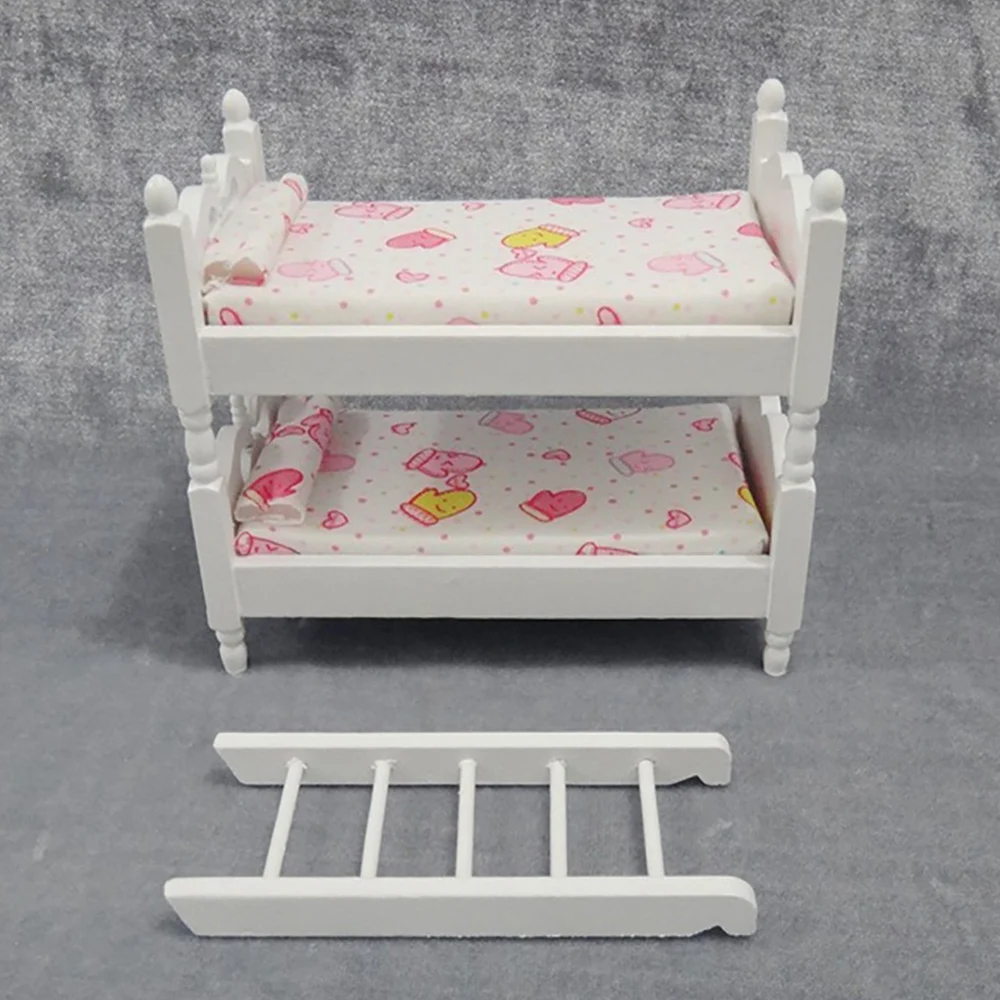 BAAA-1:12 casa de bonecas em miniatura crianças quarto móveis beliche 1:12 casa de boneca decoração fingir jogar móveis brinquedo (luvas rosa)