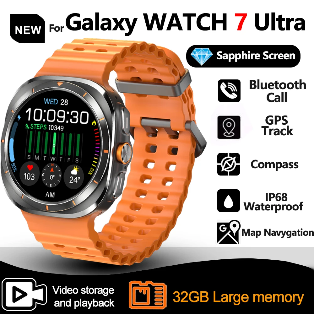 

2025Новинка, подходит для Samsung Galaxy Watch 7 Ultra Smart Watch, мужские 1,46-дюймовые AMOLED Bluetooth-вызовы, водонепроницаемые спортивные умные часы