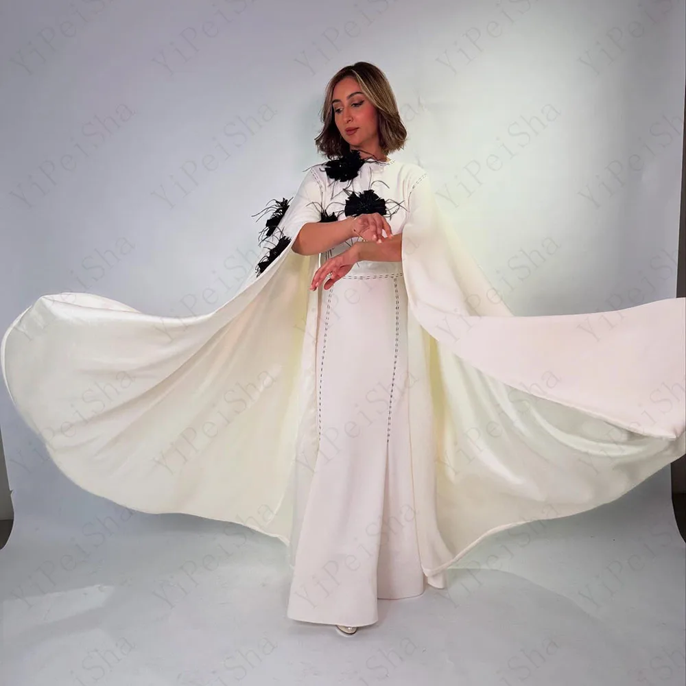 

Customized A-Line Prom Dresses Floor-Length O-Neck Full Sleeve Evening Gown Simple Fashion Flowers Draped Casual Party Gown