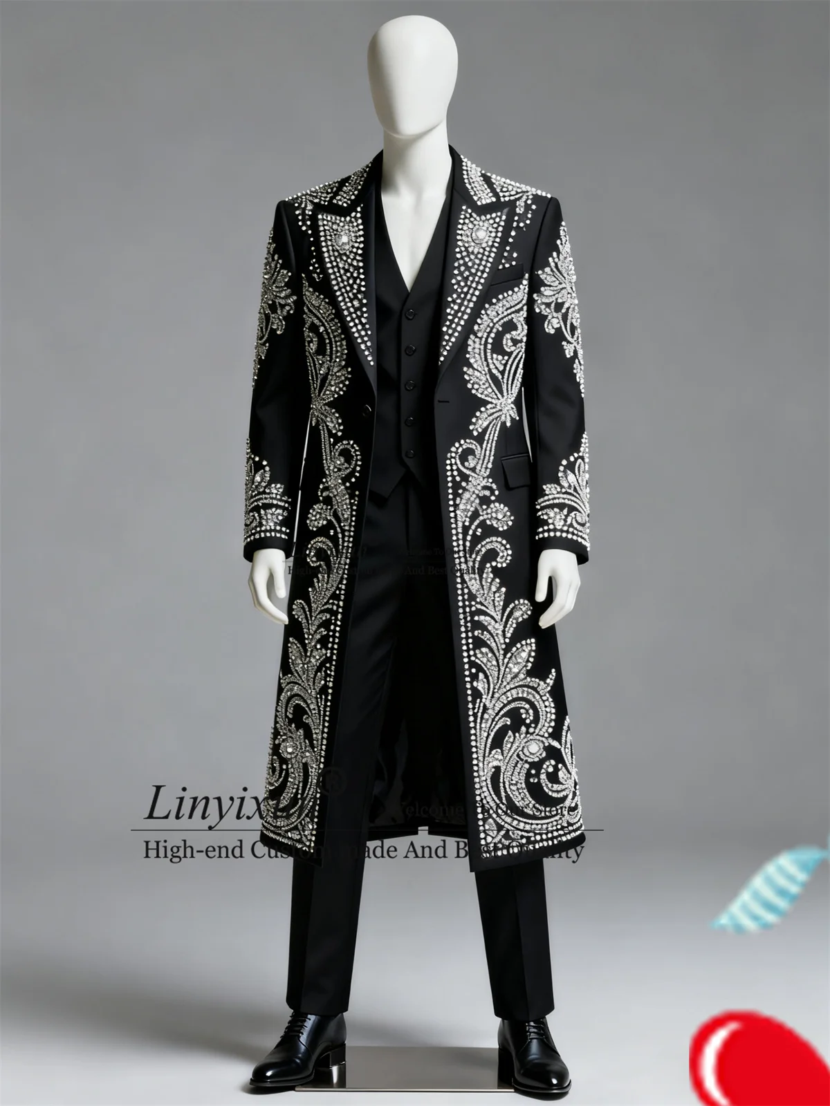 

Потрясающие мужские костюмы с кристаллами и бисером, длинное пальто на заказ, брюки, смокинг для свадебной вечеринки, комплекты из 3 предметов, мужские пиджаки для жениха, ropa hombre
