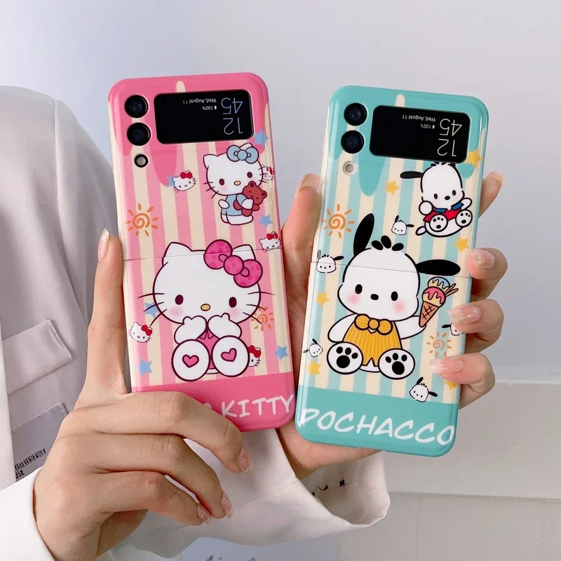 Sanrio Hello Kitty Cinnamoroll My Melody Kuromi Pachacco Pompompurin Phone Case For Samsung Galaxy Z Flip 3 4 5 5G Hard Cover