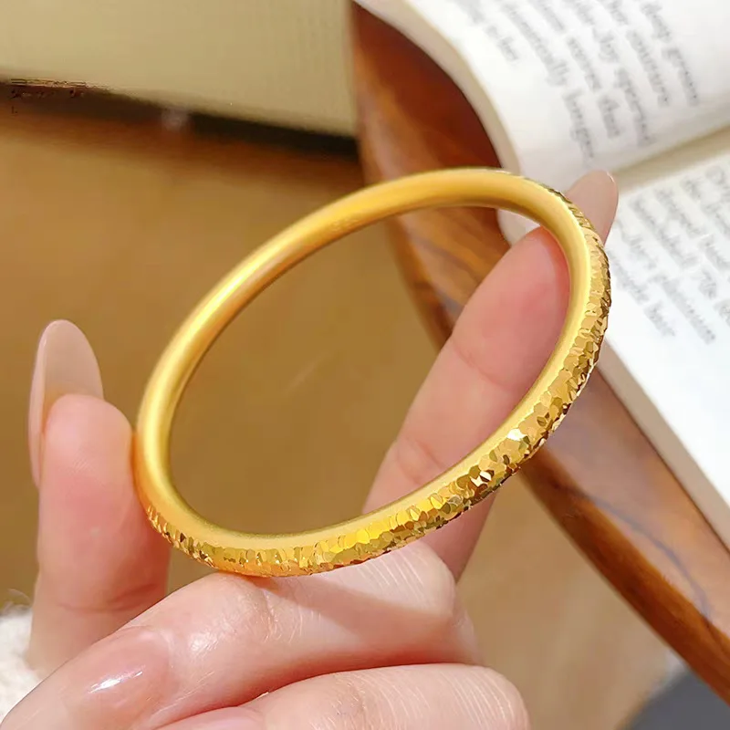 Women's Shattered Gold Round Bangle, 24K Gold, AU999 | 