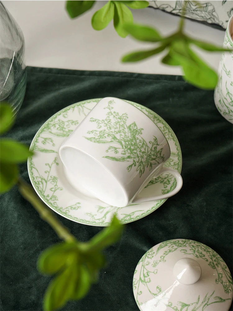 Jadeite Lily of the valley series bone china dinner plate afternoon tea coffee cup saucer sugar jar upscale banquet tableware