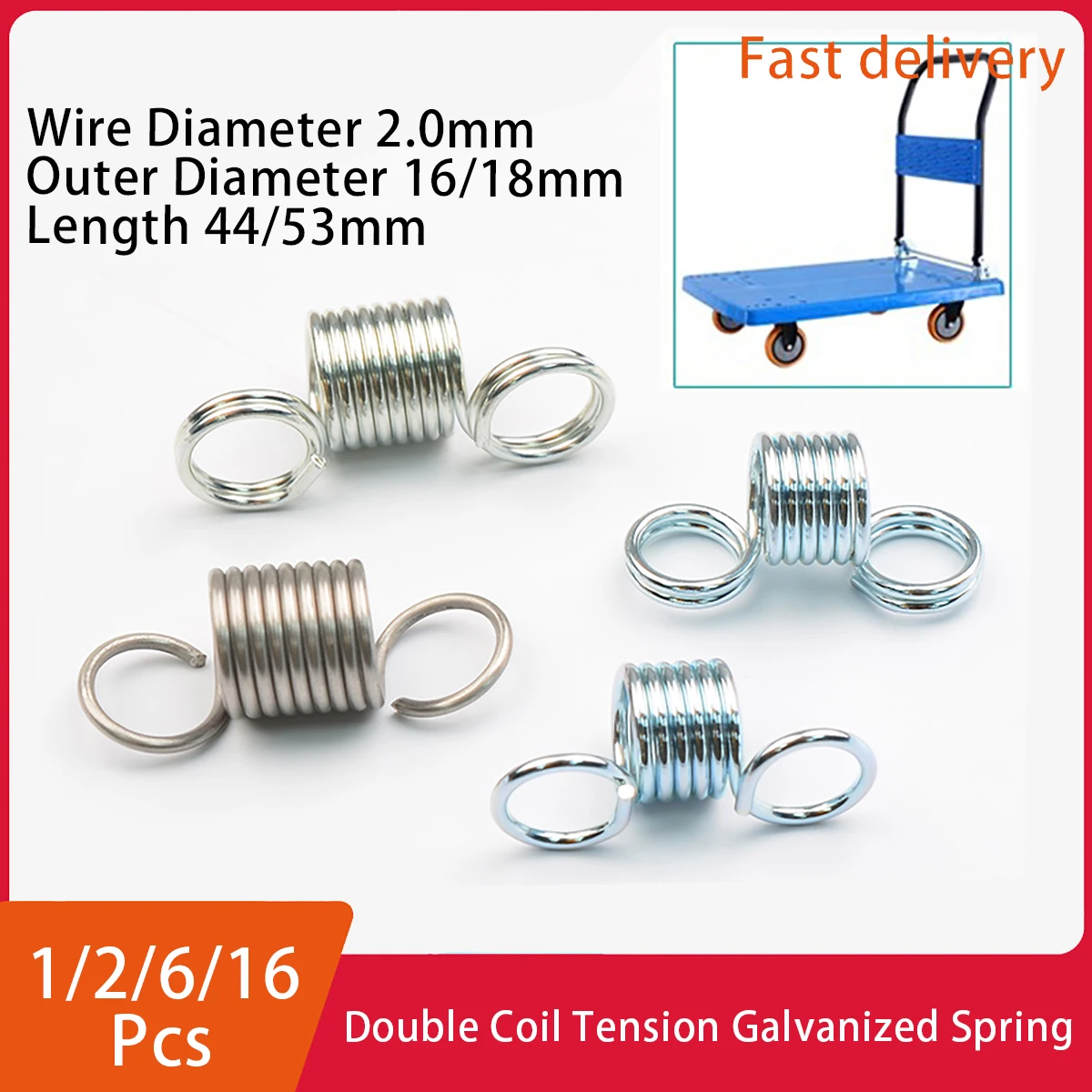 

Flat Trolley Spring Double Coil Tension Spring Galvanized Stainless Steel Trailer Parts Wire Diameter 2Mm Outer Diameter 16/18Mm
