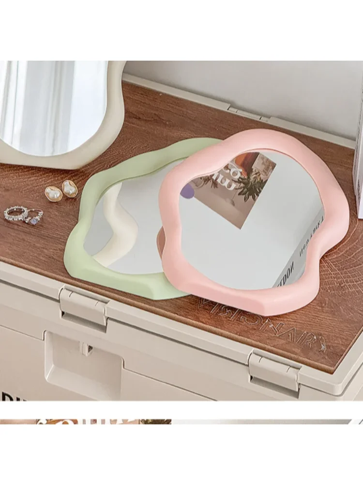 1PC Cream Style Makeup Mirror Decorative Irregular Simple Standing Dresser Mirror Cloud Shaped French Hairdressing Wall Mirror