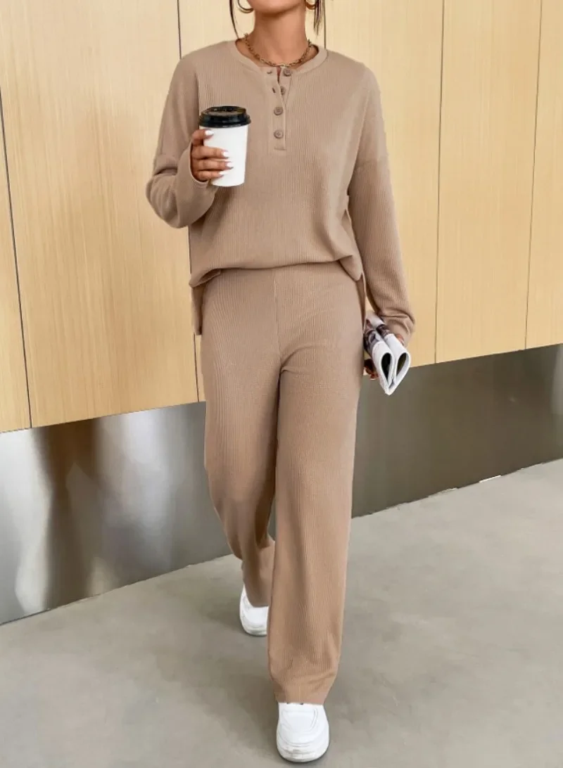 

Spring and Autumn Women's Set New Sports and Casual Round Neck Pullover Sweater Pants Two Piece Sets Womens Outifits