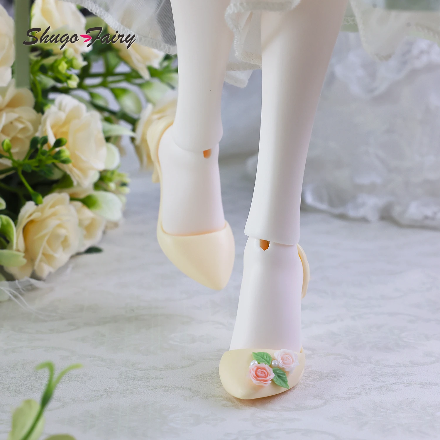 BJD 靴 1/4 手作り樹脂ヒール靴 1/4 人形 OOTD 装飾花 WX4-394 エレガントな人形足アクセサリー ShugaFairy