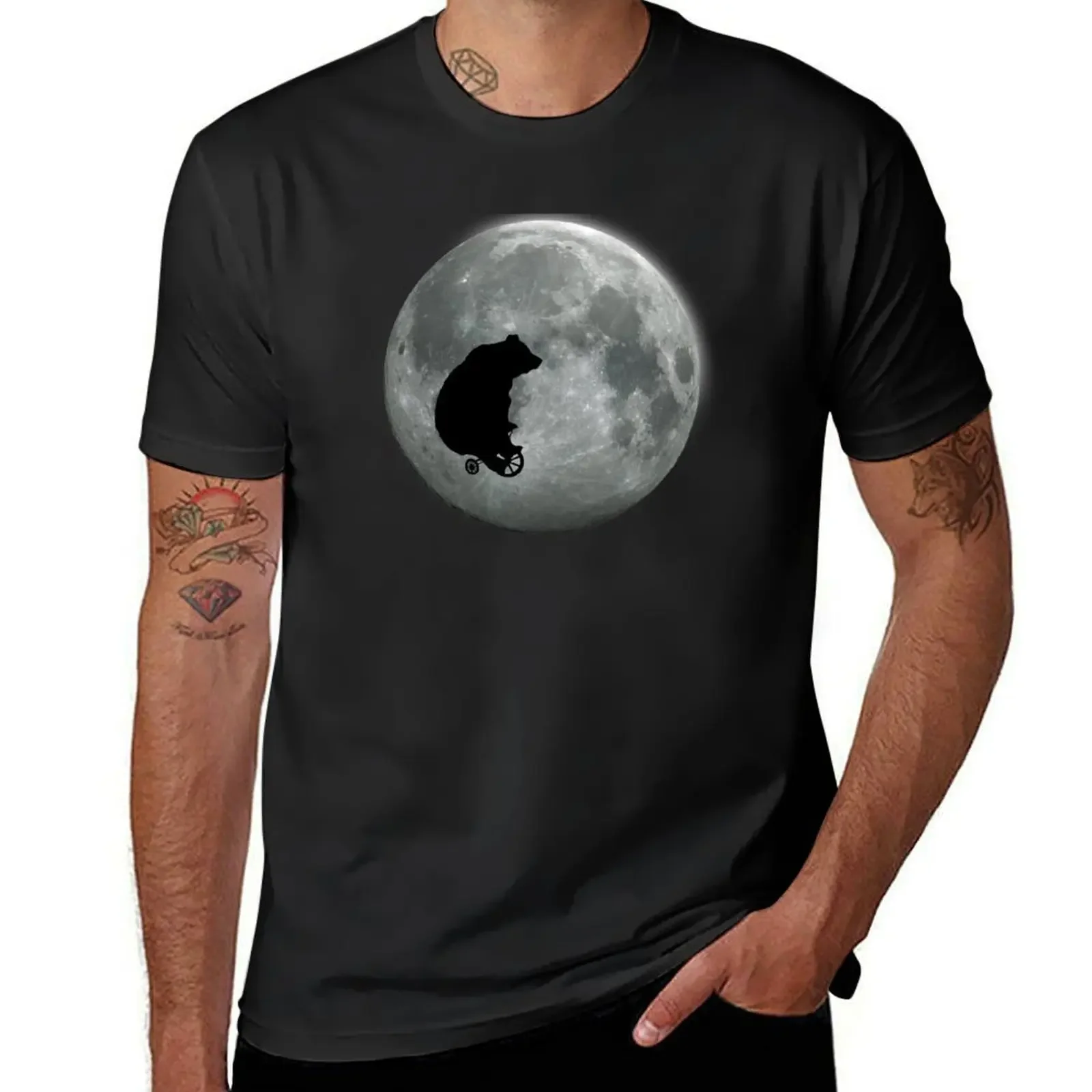 Bear on a Bike Across The Moon T-Shirt vintage anime shirt customs design your own men t shirts