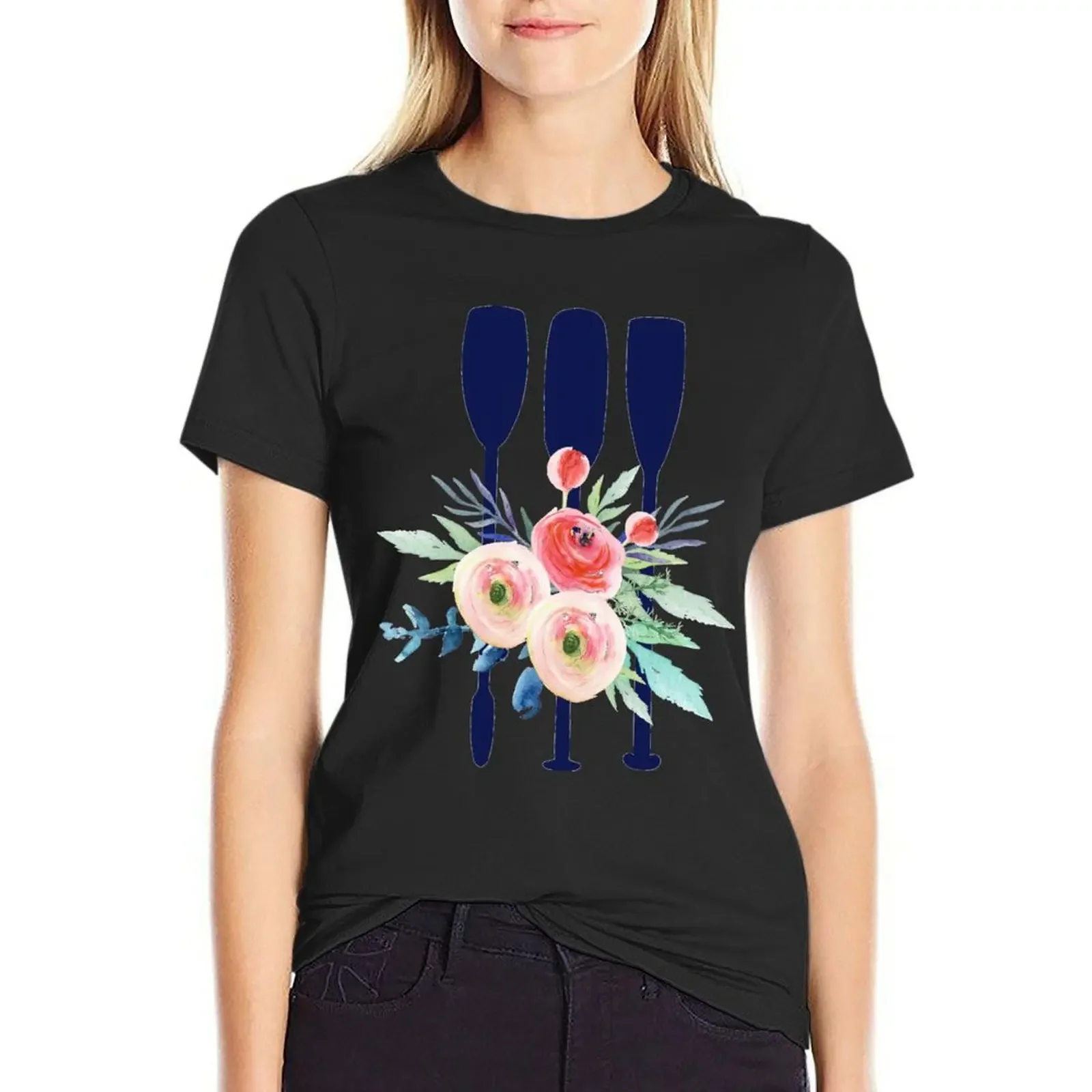

Watercolor flowers and rowing oars T-Shirt heavyweights Blouse animal print blanks graphic t-shirts for Women