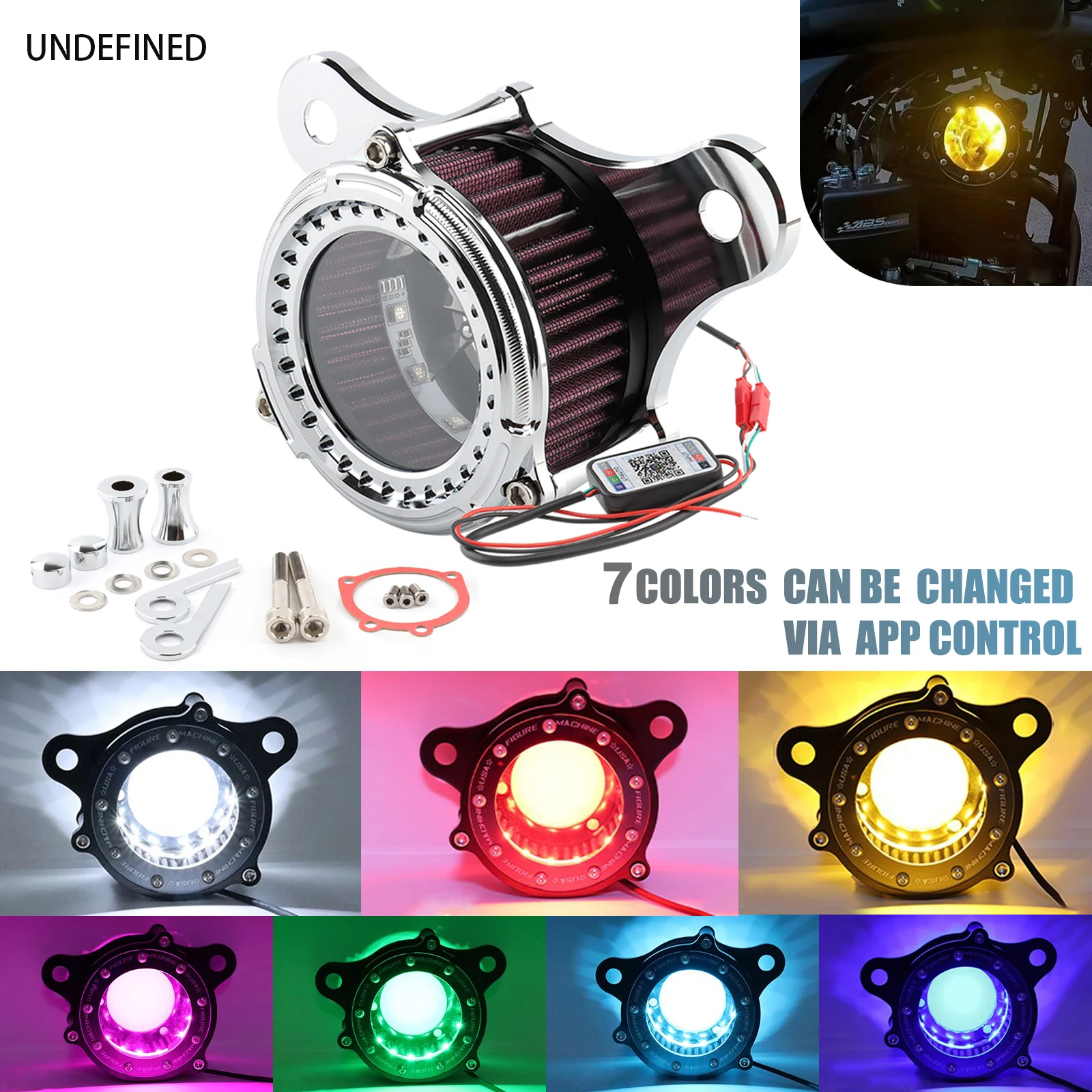 Air Cleaner Intake Filter W/ LED Lights For Harley Dyna FXR FXD Fat Bob Softail Touring Road King Electra Glide EVO Twin Cam