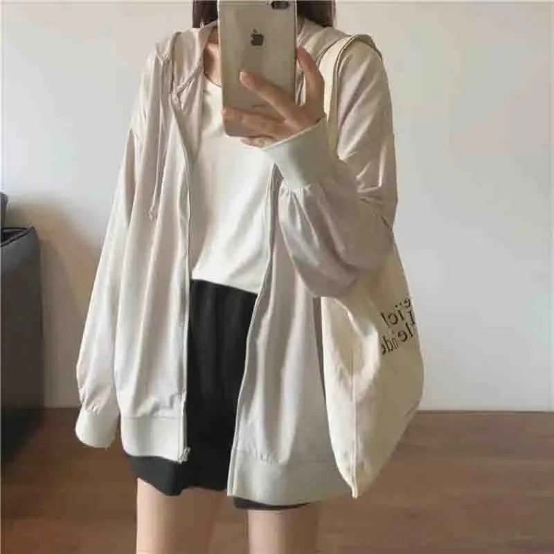 Women New Loose Solid Color Hooded Ice Silk Sunscreen Jacket Female Spring Summer Thin Style Ultraviolet-proof Sunscreen Coat