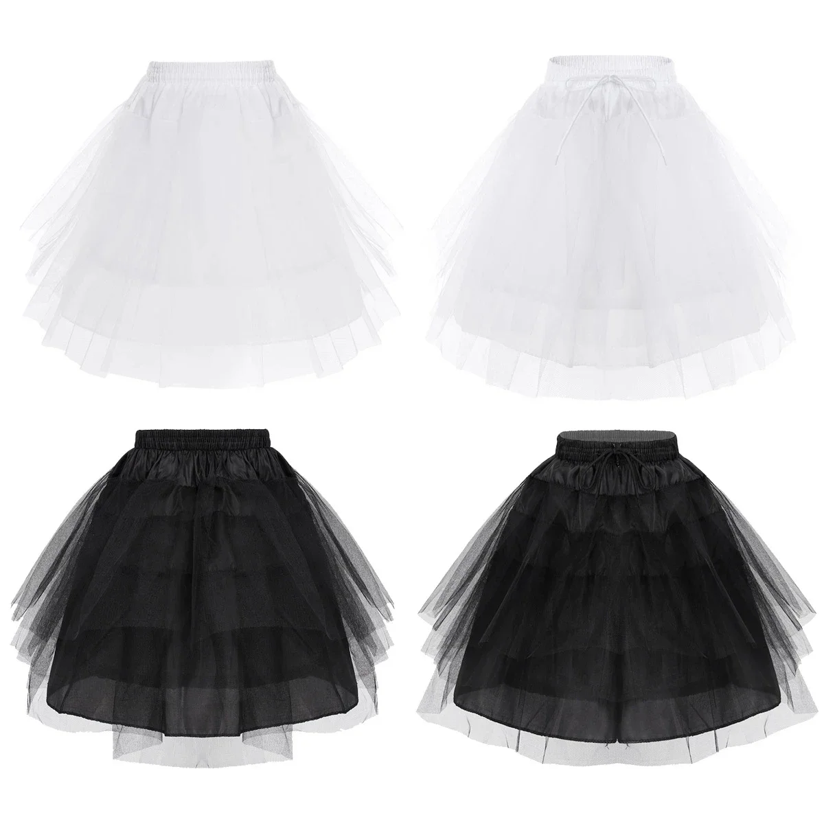 

Kids Girls Petticoat Skirt Hoopless 3 Layer Net Fluffy Underskirt Crinoline Slip For Wedding Party Flower Girl Dresses