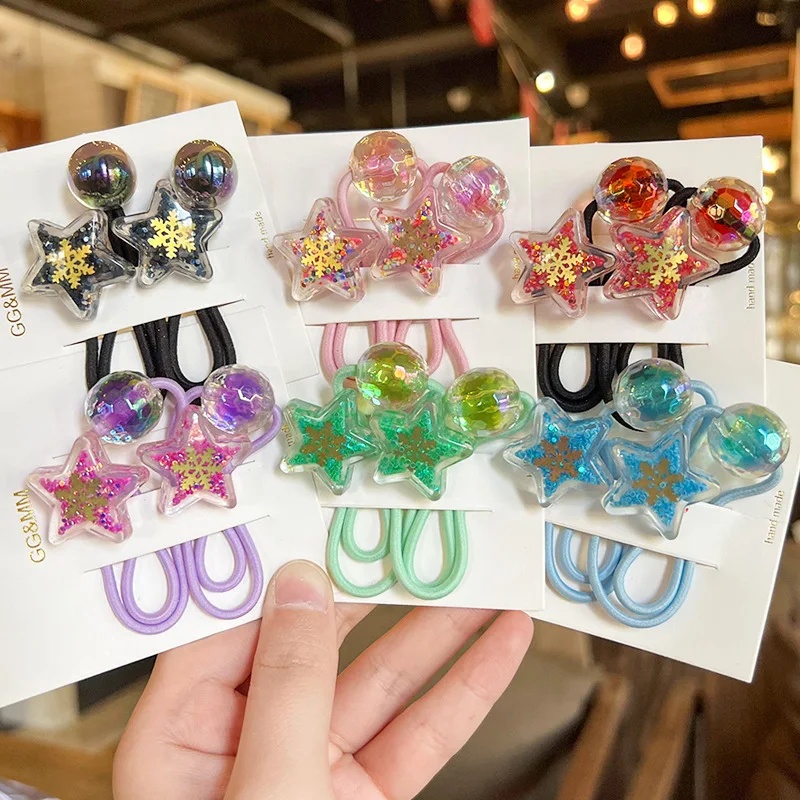 

2PCS Sequin Pentagram Girls Elastic Hair Bands Kids Lovely Princess Hair Accessories Children Hair Ties Baby Headwear