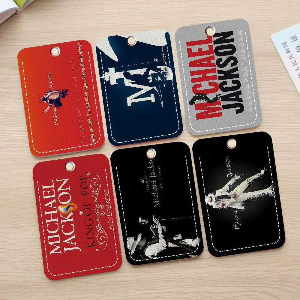 MJ King Of Pop مايكل جاكسون 1 قطعة حافظة بطاقات الوصول حافظة بطاقات جلدية المفاتيح حلقة رئيسية علامات الوصول إلى الباب حافظة بطاقات الهوية #1