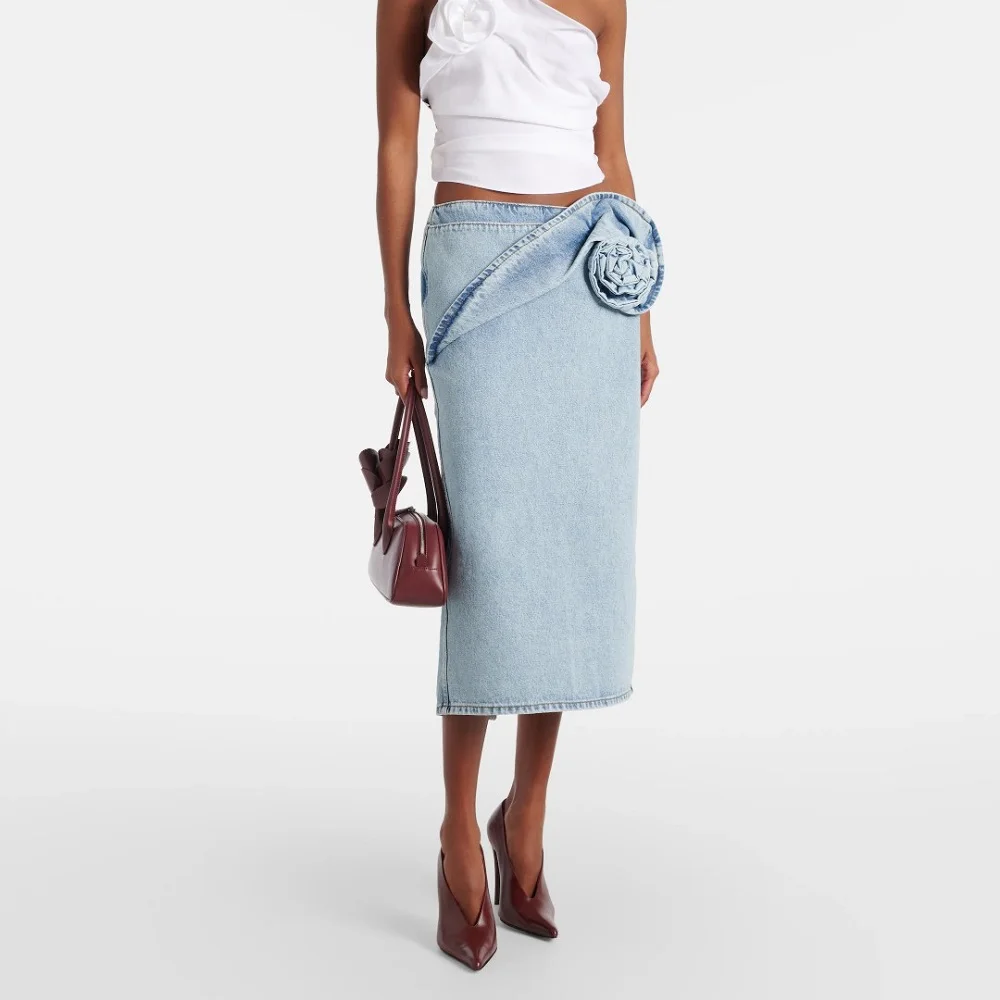 

traf 2025 woman denim skirt pure cotton applique casual high quality ladies skirt y2k clothes New fashion high quality skirt bra
