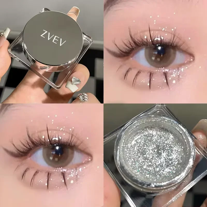 Glitter Punk Rokerige Zwarte Oogschaduw Gel Make-up Palet Metallic Donker Zilver Natte Ogen Schaduw Markeerstift Parel Pigmenten Cosmetica