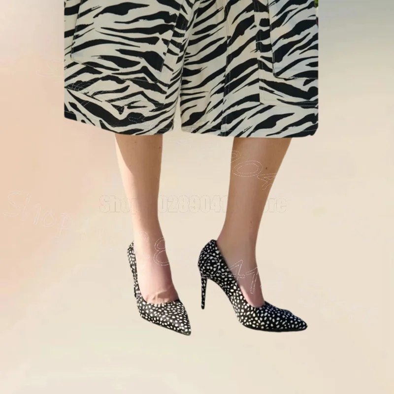 

Wave Point Print Shallow Pointed Toe Pumps Slip On Women Shoes Thin High Heels Fashion Party Banquet 2025 Zapatos Para Mujere