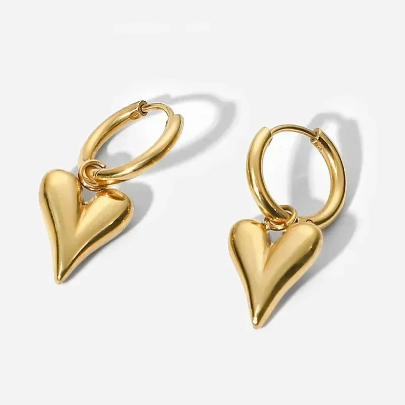 Stainless Steel Chic Heart Huggie Hoop Earrings Charm Gold Color Tarnish Free Trendy Fashion Jewelry for Women Bijoux