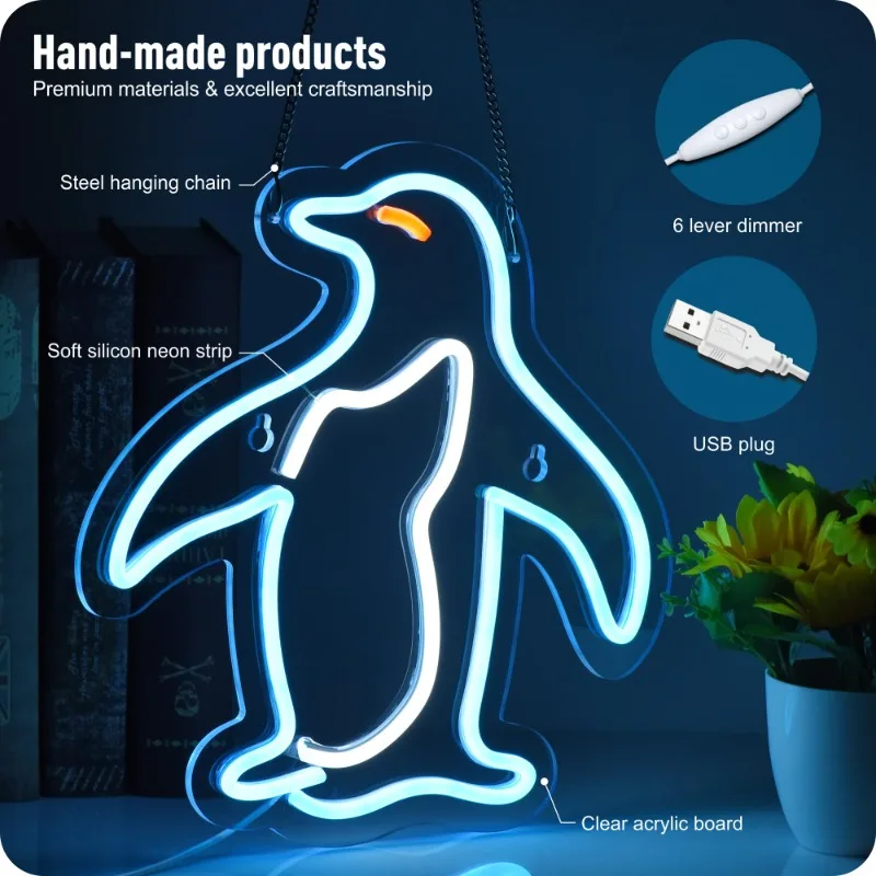 Penguin neon signs wall decor USB LED penguin wall bar pub store club garage bedroom home artwork （Penguin）