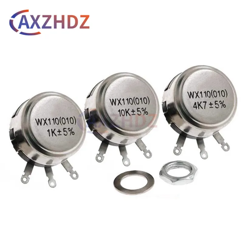 WX110 1W Potentiometer 22Ω-22K WX010 100 Ohm 1K 2K2 3K3 4K7 6K8 10K 6mm Metal Shaft Single Turn Wire Wound Adjustable Resistor
